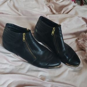 BONA Black Handmade Leather Ankle Boots